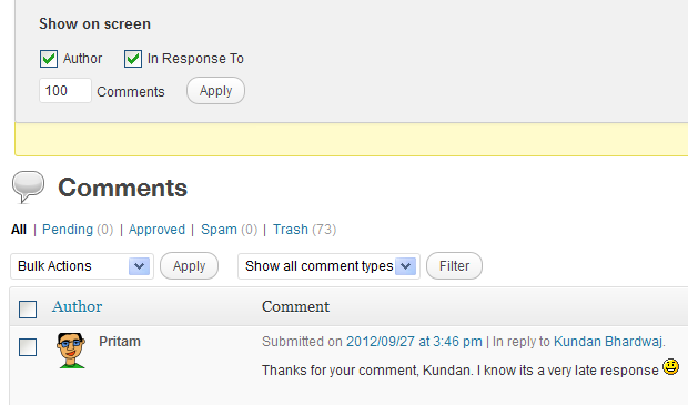 WordPress: Manage comments in bulk
