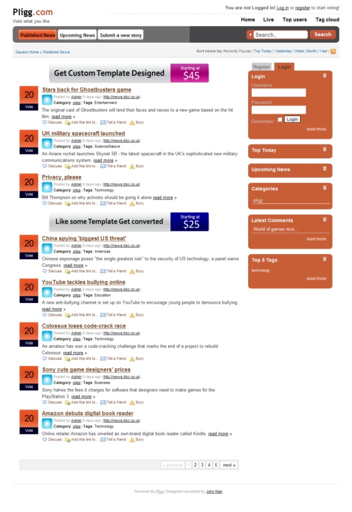 Best Free Pligg Templates in 2013